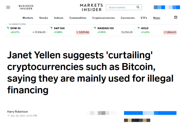 Bitcoin Softens Following Yellen's Anti-Crypto Comments ...