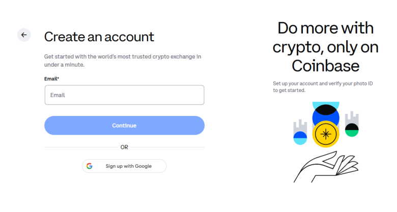 coinbase create an account page