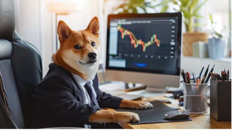 dog working at a desk