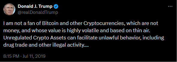 djt tweet about crypto from 2019