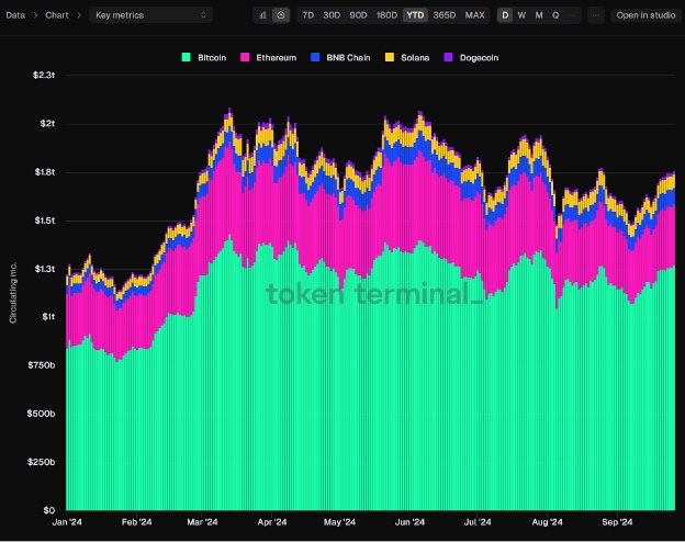 graph showing top layer-1 blockchains by market cap illustrating tokenization investing trends in major cryptocurrencies like bitcoin ethereum and solana