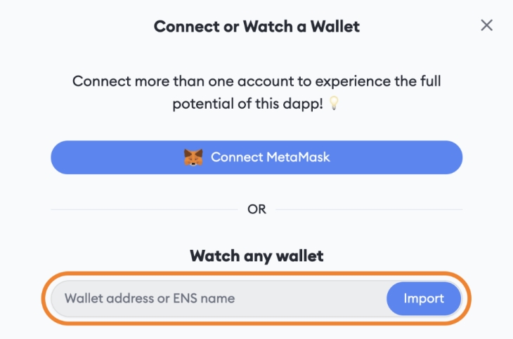 import your wallet address screen