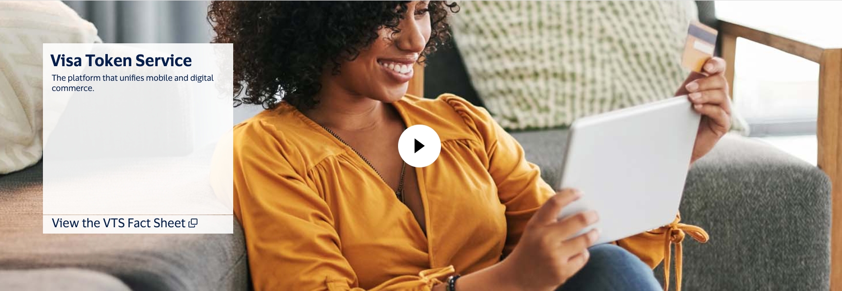 woman smiling with tablet and credit card illustrating tokenization investing in digital finance